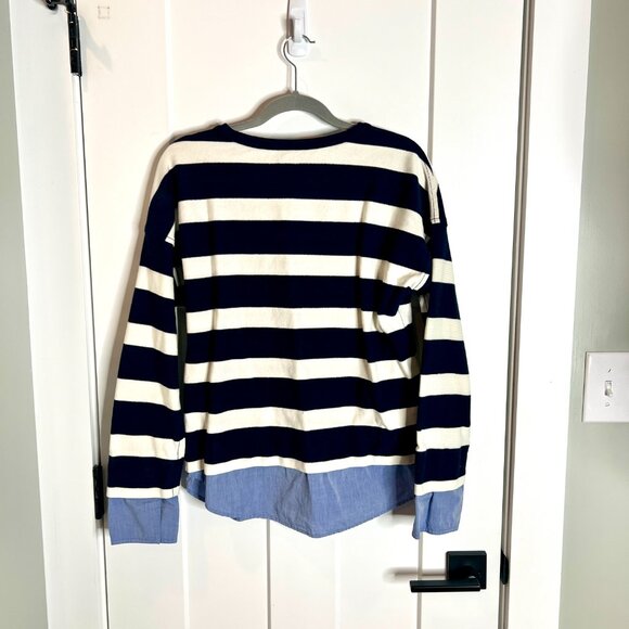 J. Crew Blue Striped Mock Layer Prep School Long Sleeve Top Preppy Nautical M - Picture 6 of 6